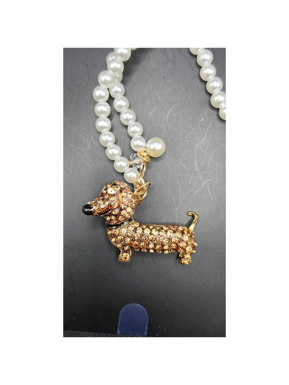 Cute Dachshund Dog Pearl Necklace or Bag Charm - Picture 3 of 4